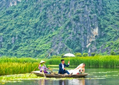 Wedding Couple on Boat, Van Long Nature Preserve, Nimh Binh, Vietnam